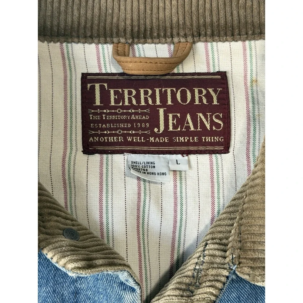 Vintage Territory Ahead Denim Jacket Mens Large Corduroy Collar Lined Trucker